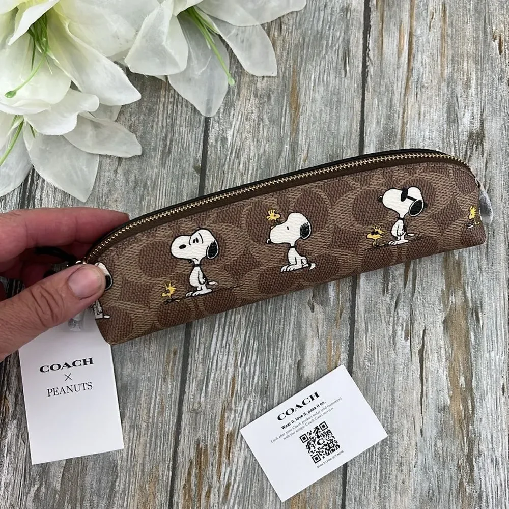Coach X Peanuts Notebook & Snoopy Pencil Case In Signature Canvas Bag Purse